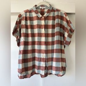 EUC Madewell Plaid Short Sleeve Button Down Top